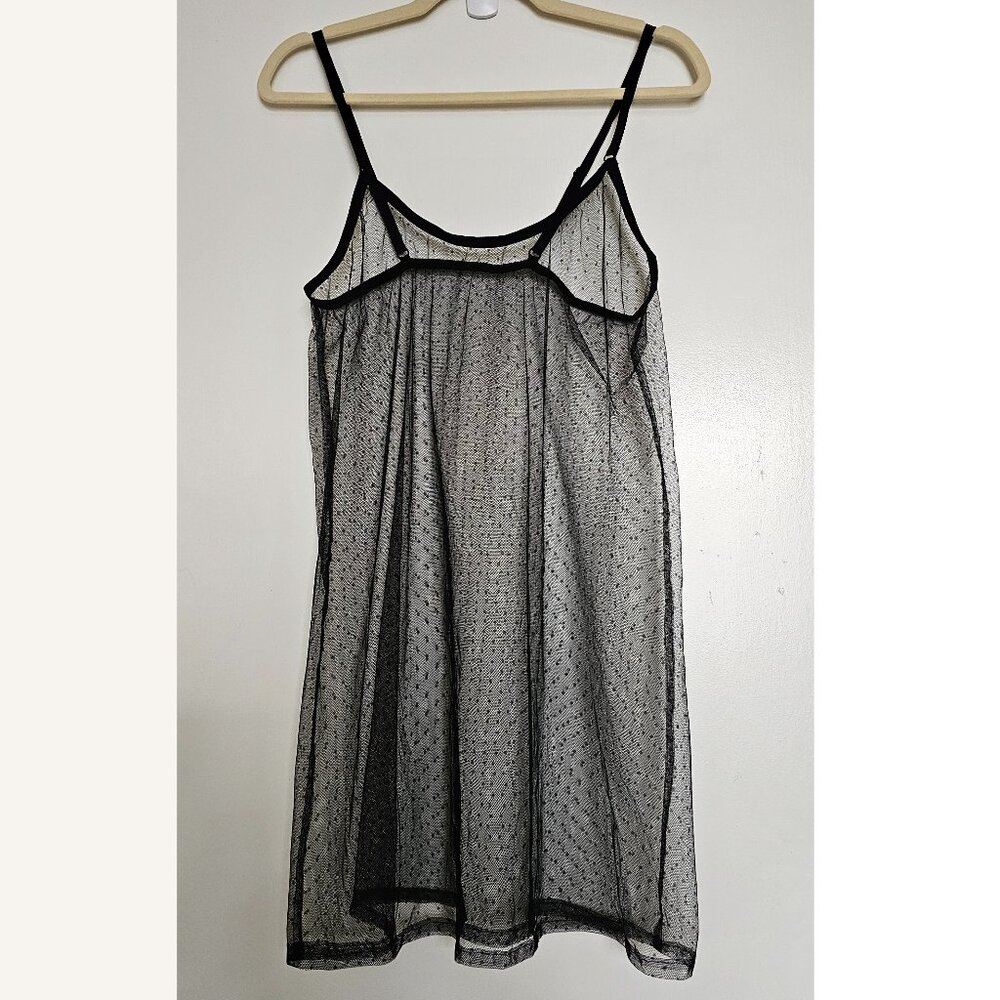 NEW!! Dot-Mesh Sheer Babydoll Chemise, XS, Black